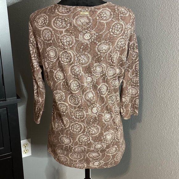 Columbia Womens Brown Top XL Floral Patterned 3/4 Sleeve V-Neck Cotton - Picture 6 of 8